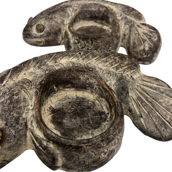 Ying and Yang Koi Votive Candle Holders Approximately 6.5 inch Clay Tan Brown - Picture 3 of 16